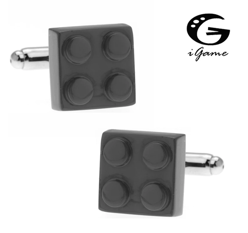 

iGame Factory Supply Toy Brick Cuff Links For Men Fashion Brass Material Black Building Blocks Design Free Shipping