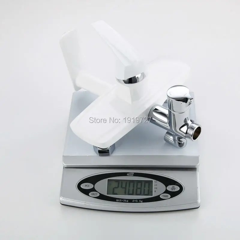 

2017 Wholesale Solid Brass Exposed Gloss Painted White Rain Bathroom Shower Kit Bathtub Mixer Faucet Tap Include 5 Yr Warranty