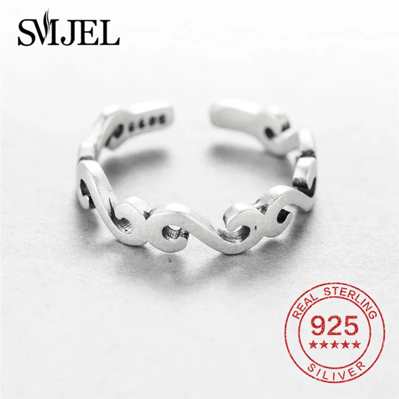 

SMJEL Slim Minimalist S Letter Rings for Women 925 Sterling Silver Rings Open Vintage Ethnic Jewelry Accessories anillos mujer