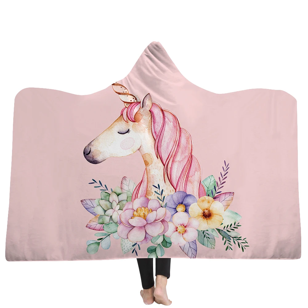 EHOMEBUY Hooded Blanket 3D Colored Unicorn Printing Home Wearable Portable For kid Adult Cartoon Cute | Дом и сад