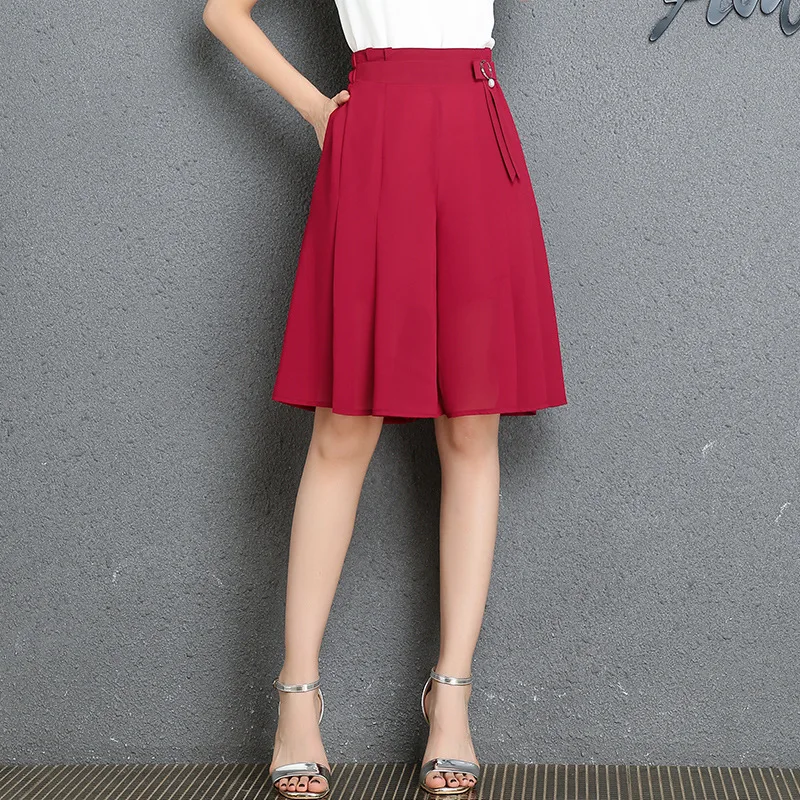 RED new style 4XL Летняя Высокая талия черная хаки женская элегантная юбка шорты корейская мода лук шифон женский пляж широкие ноги шорты HotPants - Цвет: RED new style