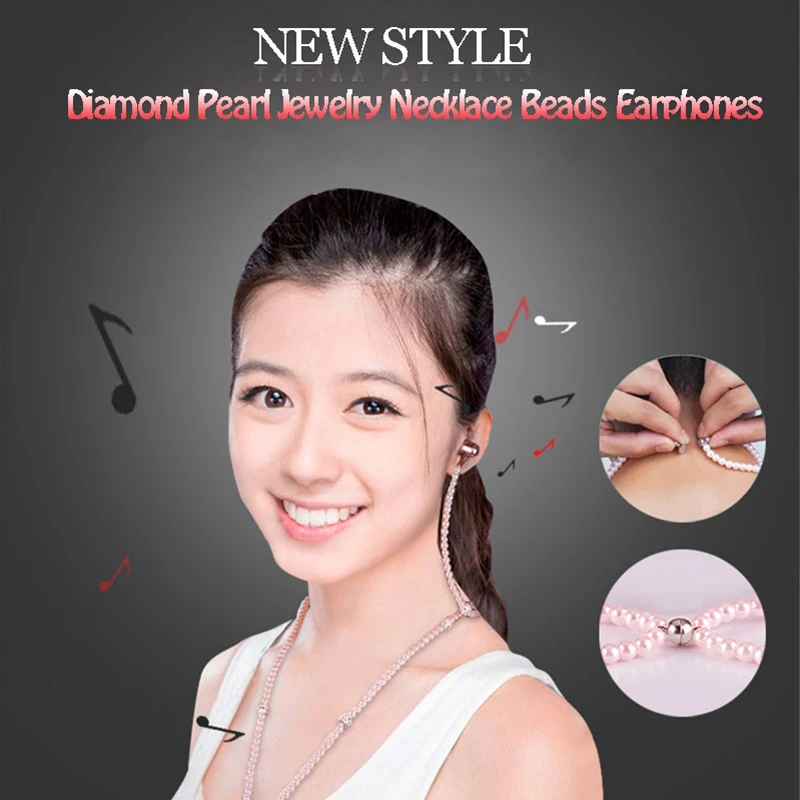 Sovawin Women Earphones Luxurious Headphone Bling Pearl Necklace Earbuds for Girls Girlfriend MP3 Mp4 Mobile Earphone | Электроника