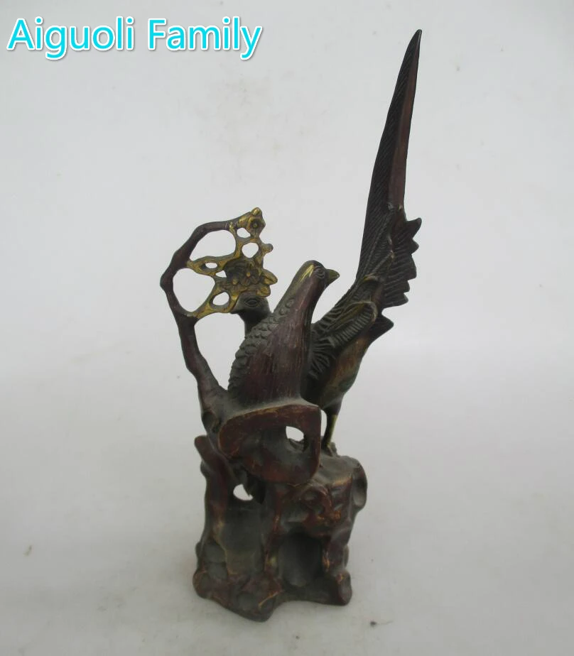 Коллекция китайская старая медь Резные 2 сорока на скульптура