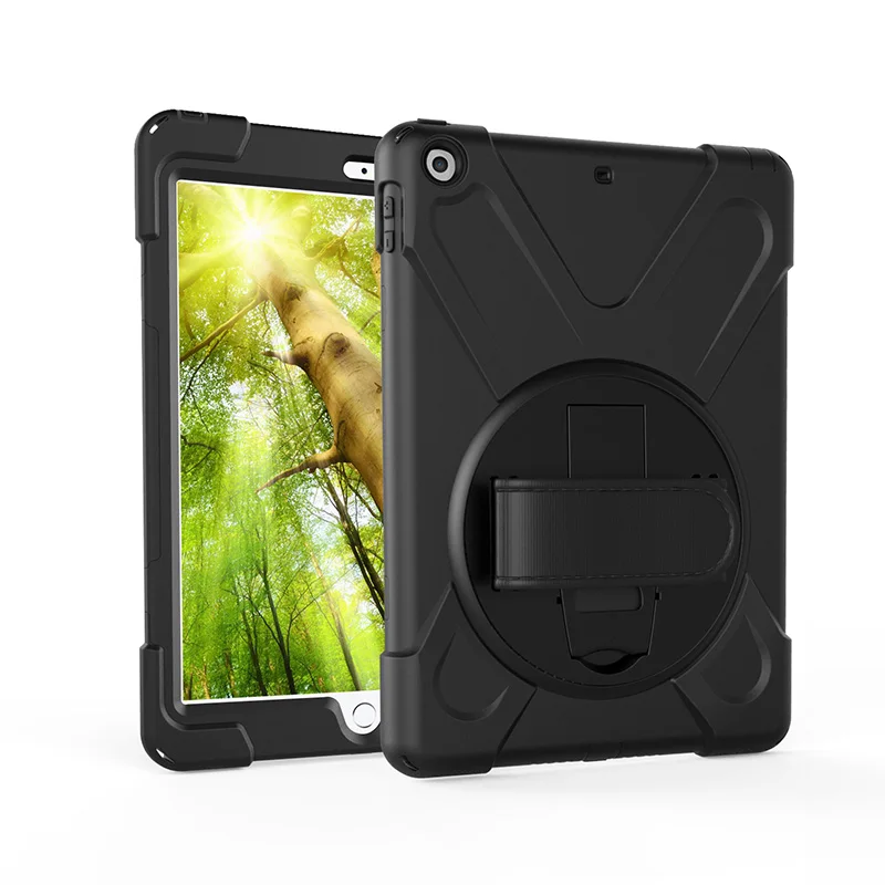 Black Для нового iPad 9,7 чехол Противоударная подставка дизайн держатель руки силиконовый 3 слоя сверхпрочный защитный - Цвет: Black