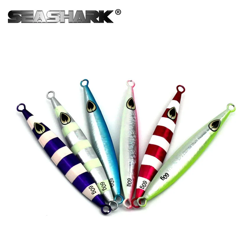 SEASHARK 1PC 60G 3D eyes Laser Body Back Luminous Metal Jig Lure Lead fish Paillette Knife Wobbler Artificial Hard Bait Sea | Спорт и