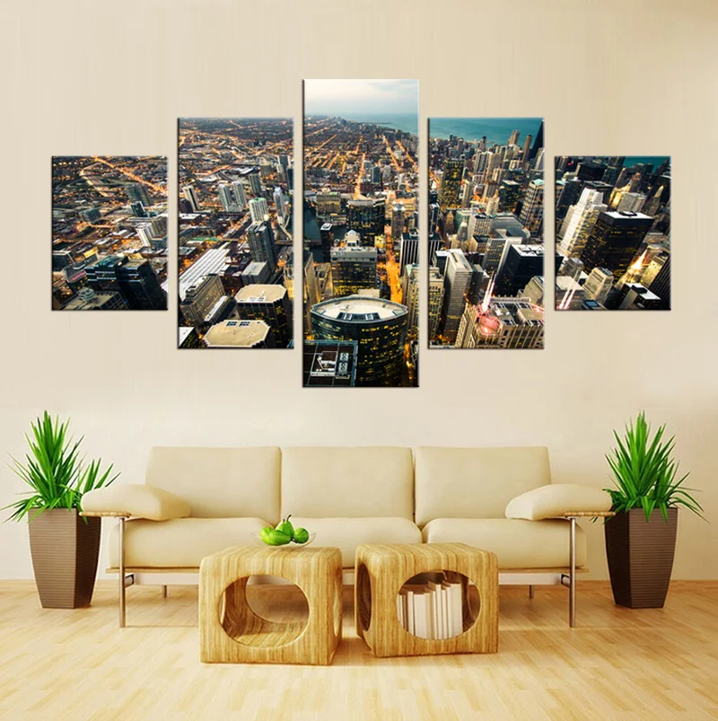 Lively city canvas art 5 modern HD landscape mural home decoration painting poster printing | Painting &amp Calligraphy