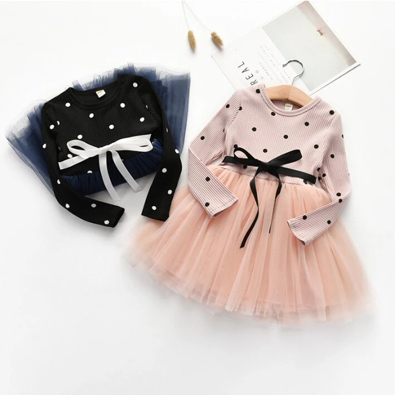 Winter Baby Dress For Girl Long Sleeve Princess Girls Dresses Polka Dot Toddler Birthday Party Costume Casual School Clothes | Детская