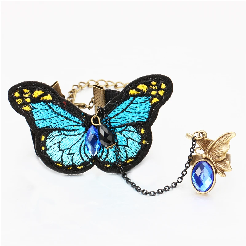 SOHOT Handmade Embroidery Butterfly Bracelets Rings Trendy Jewelry Set Crystal Cotton Antique Chain Party Accessories Women Gift | Украшения