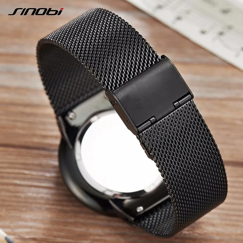 Часы SINOBI Мужские ультратонкие с сетчатым ремешком большим циферблатом