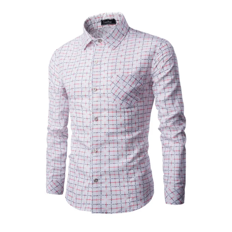 Men's new hot fashion personality long sleeve printed plaid shirt and leisure business joker cultivate one's morality | Мужская