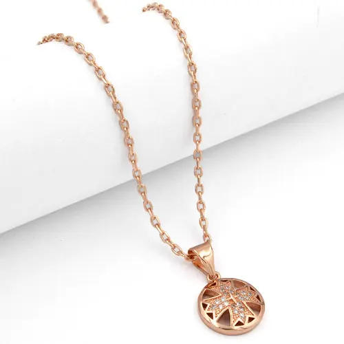 SUNNERLEES Fashion Jewelry Women Girls Cubic Zirconia Shield Cross Rose Gold Color Pendant Necklace Optional Chain P62 R | Украшения и
