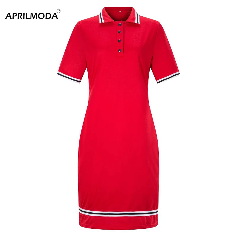 Женское платье поло спортивное свободное с короткими рукавами и отложным