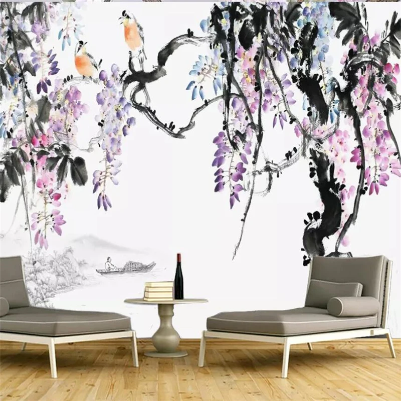 Wellyu новые китайские чернила wisteria пейзаж ТВ фон большое настенное панель на заказ