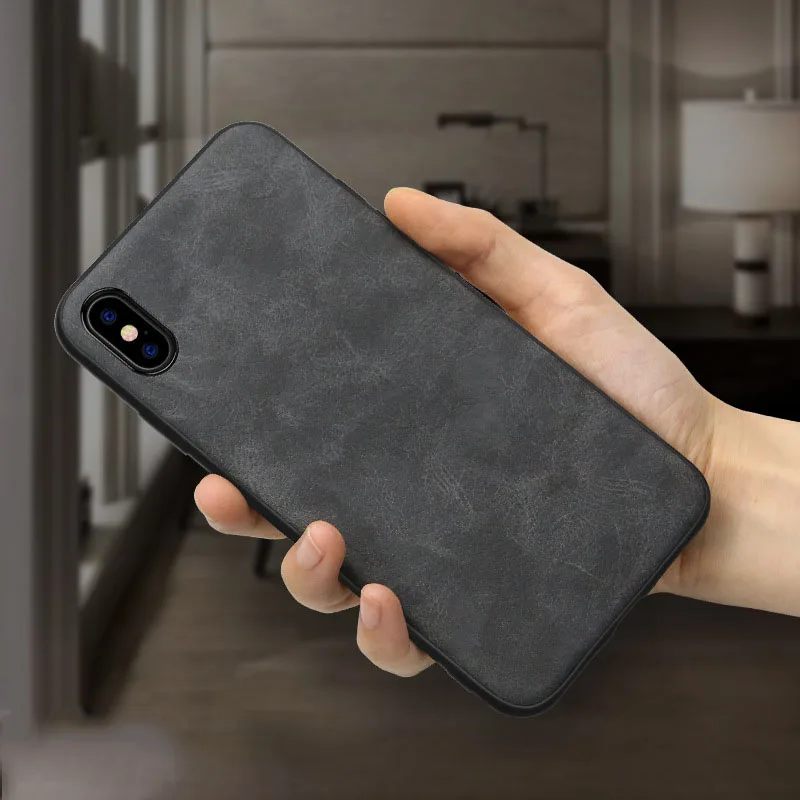 Новый противоударный чехол из ТПУ с текстурой кожи для задней крышки iPhone 6 6s 7 8 Plus X