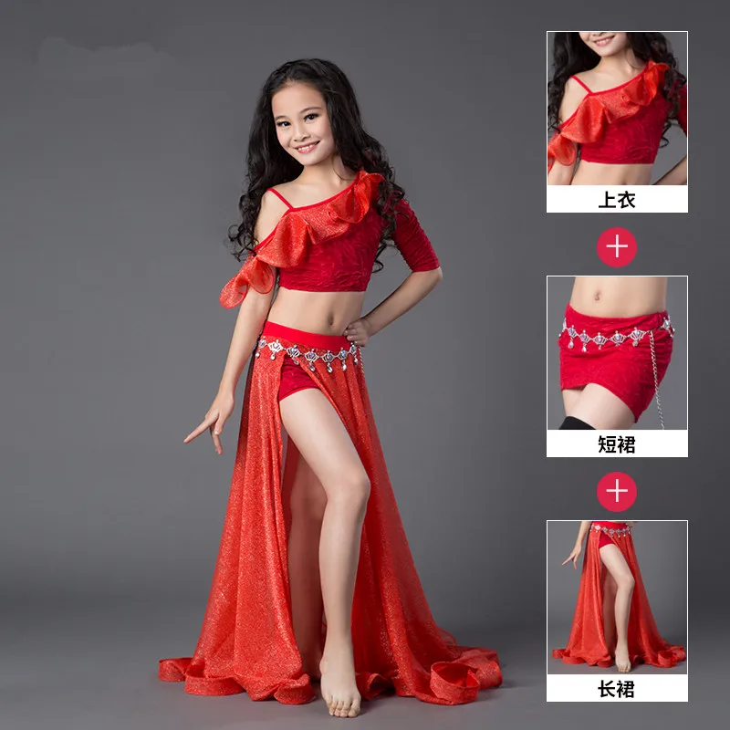 Children child girl Bellydance oriental Belly haie swinging baladi eastern Indian dance dancing costume bra belt skirt dress set |