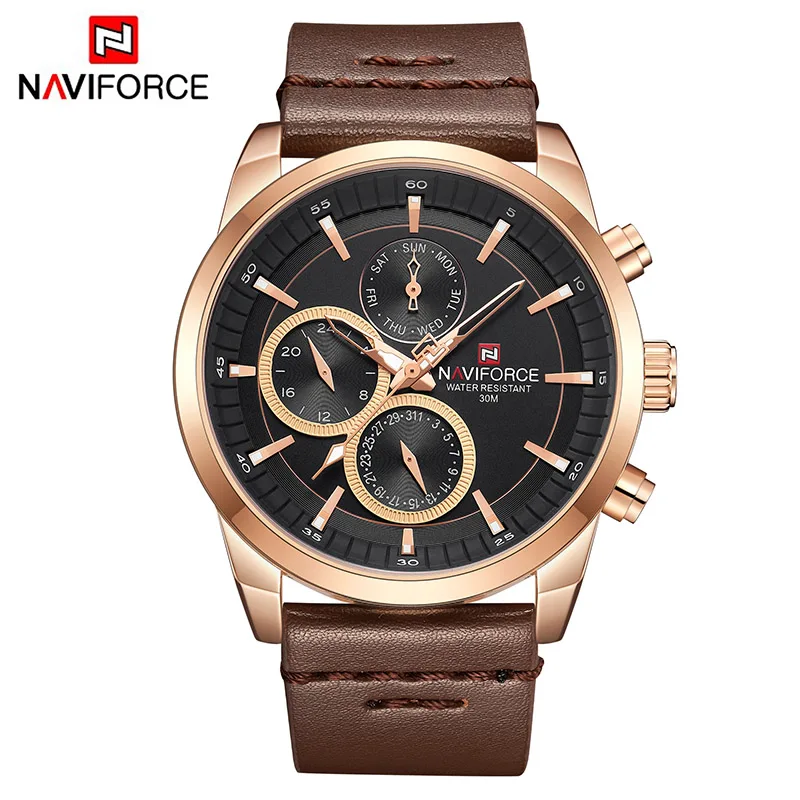RGBDBN NAVIFORCE, новинка, Топ бренд, Роскошные мужские часы, водонепроницаемые, кварцевые часы, мужские, модные, 24 часа, дата, кожа, спортивные, наручные часы - Цвет: RGBDBN