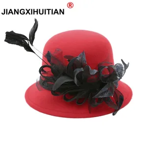 Шляпа с бантом женская, винтажная, с широкими полями, шерсть, фетр, Осень-зима