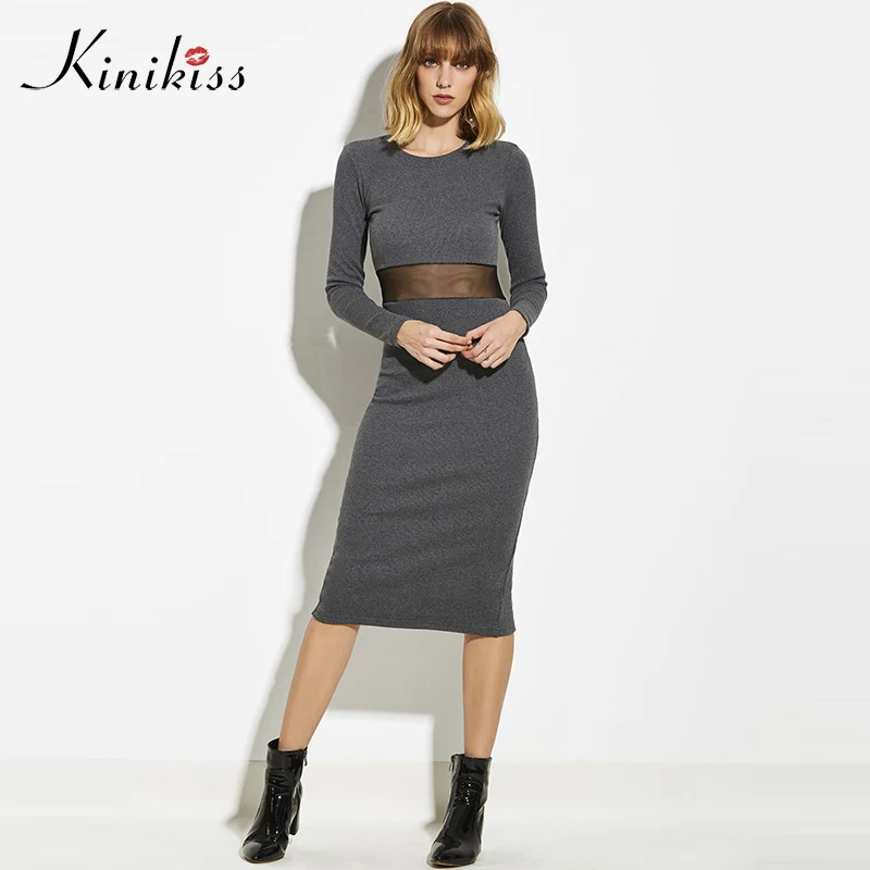Женское облегающее платье Kinikiss черное прозрачное Клубное вечерние платья весна
