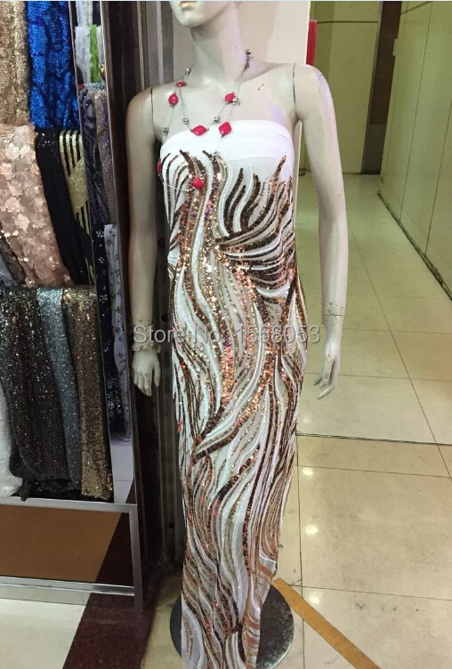 Новое поступление золотой + белый африканский гипюр кружевная ткань с блестками