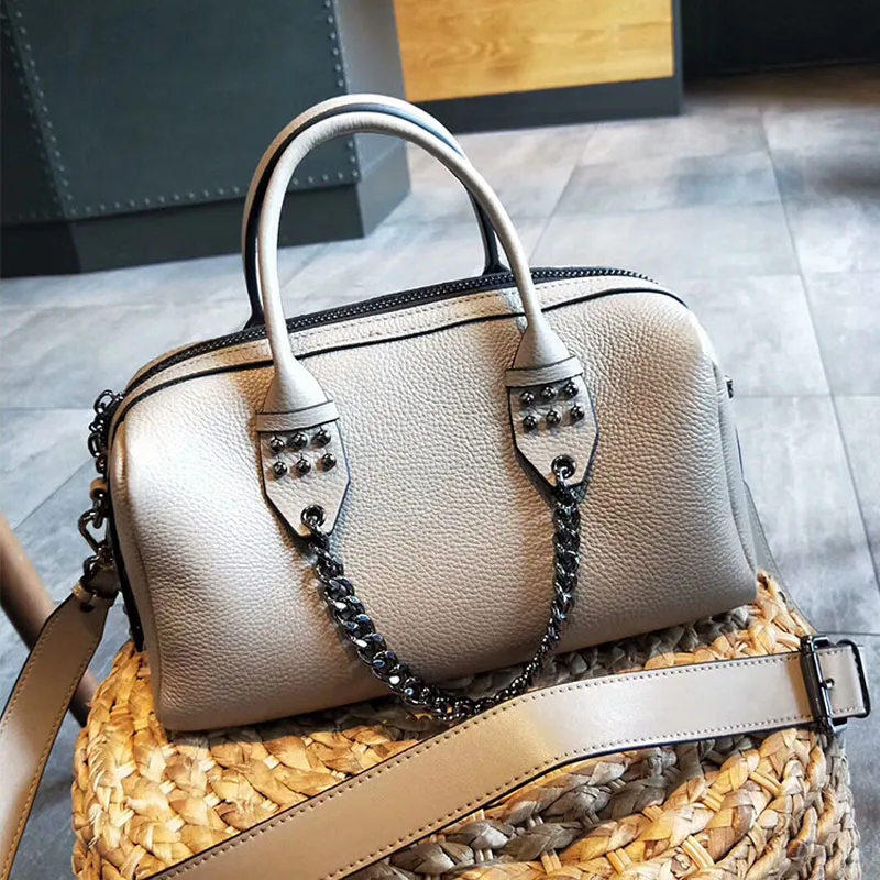 2018 пистолет металлическая цепь Бостонская сумка ретро 100% натуральная кожа