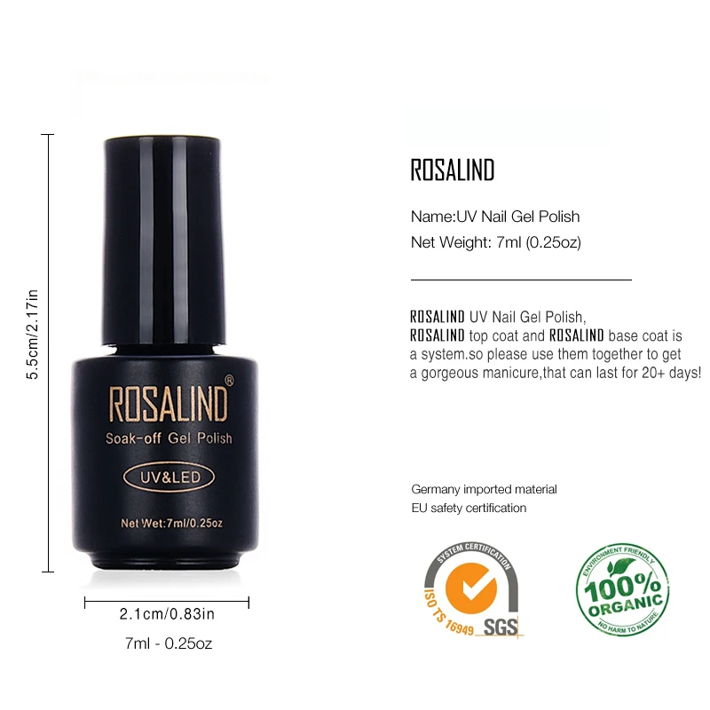 

ROSALIND 7ml GRAY Nail Polish Classic Color UV LED Soak-off Gel Nail Polish Acrylic for Nail Gel Polish Nail Art Tools Series