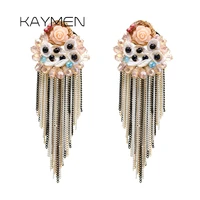 kaymen new flower shape handmade knitted crystal pearl with tassels statement dangle drop earrings for girls cute jewelry 3310