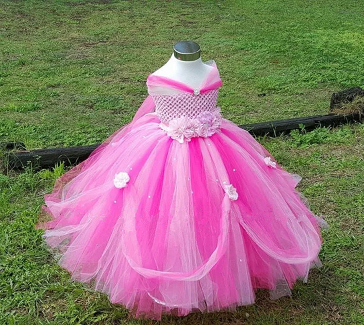 Beautiful Girls Pink Princess Dress Kids Crochet Tail Tutu Ball Gown with Flower Headband Children Wedding Party Dresses | Детская