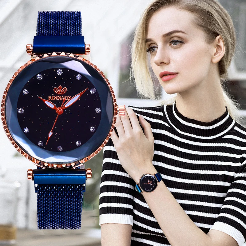 Reloj magntico de lujo para mujer piedra con diamante regalo seor|Женские наручные часы| |