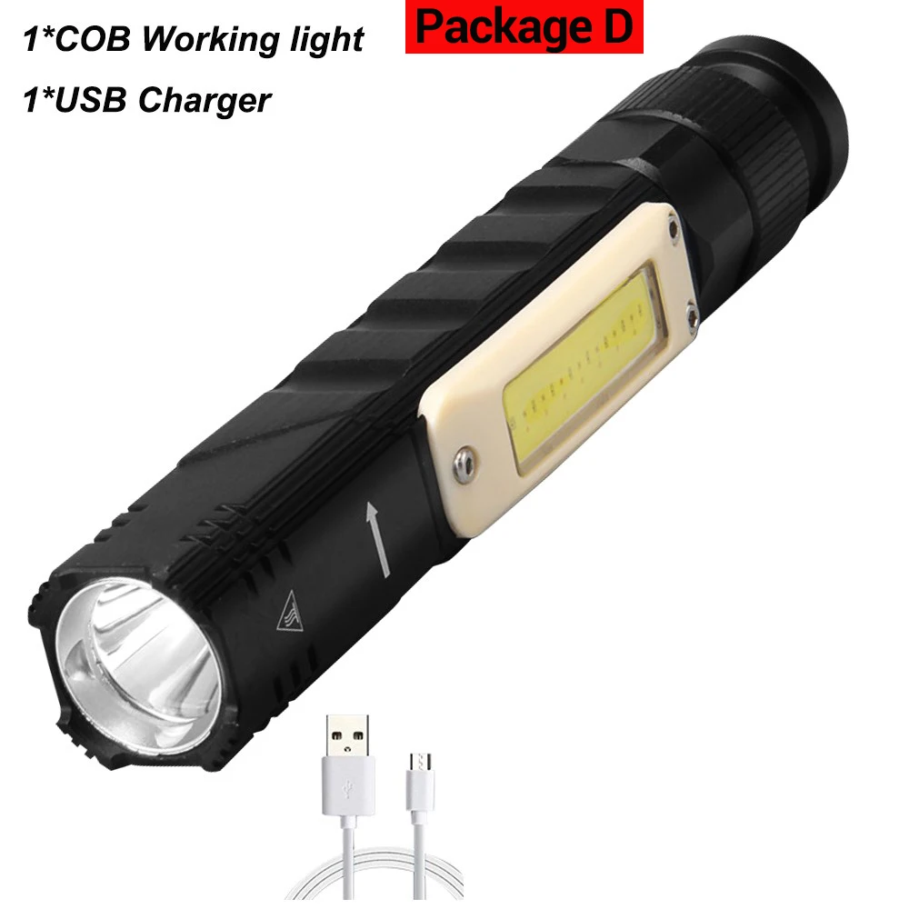 Package D Многофункциональный светодиодный фонарик вращающаяся Рабочая лампа USB Перезаряжаемый светодиодный фонарик с сильным магнитом подходит для кемпинга, езды - Испускаемый цвет: Package D