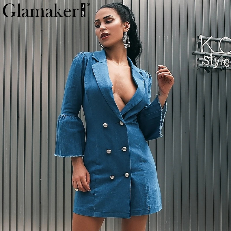 Glamaker, плюс размер, винтажное платье, женское сексуальное джинсовое платье с расклешенными рукавами, костюм для женщин, Ретро стиль, весеннее элегантное вечернее платье, vestidos