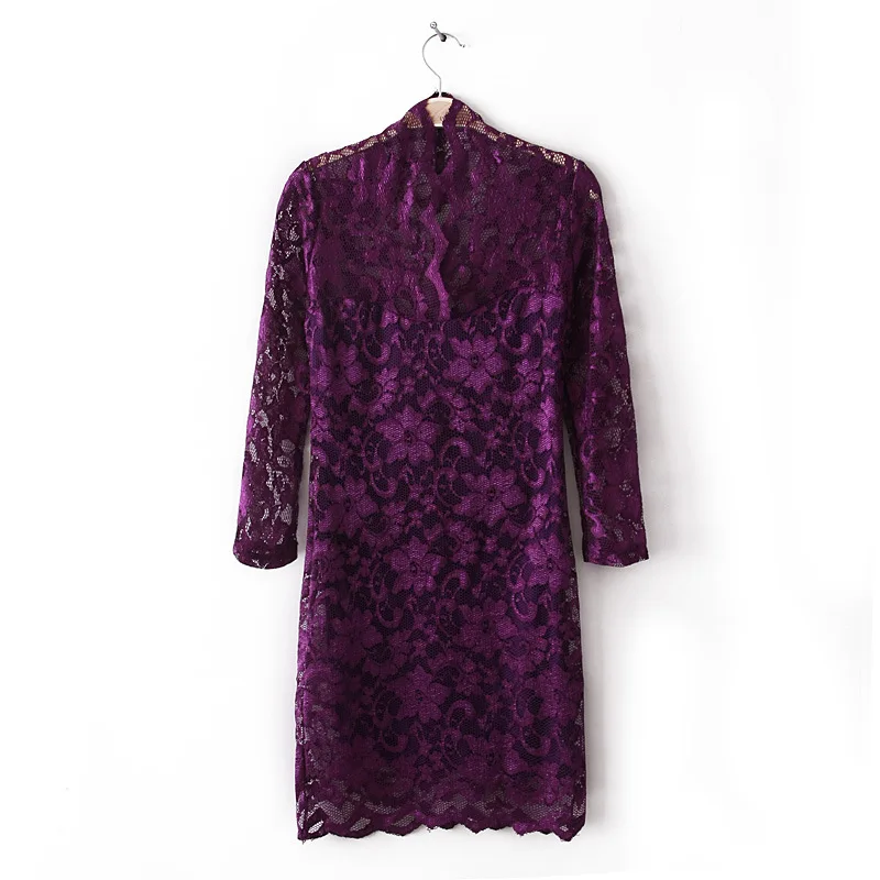 New Fashion Casual V-Neck Lace Dress Leisure Bodycon Seven Quarter Sleeve Knee-Length Sexy Cheap Clothes China plus size | Женская