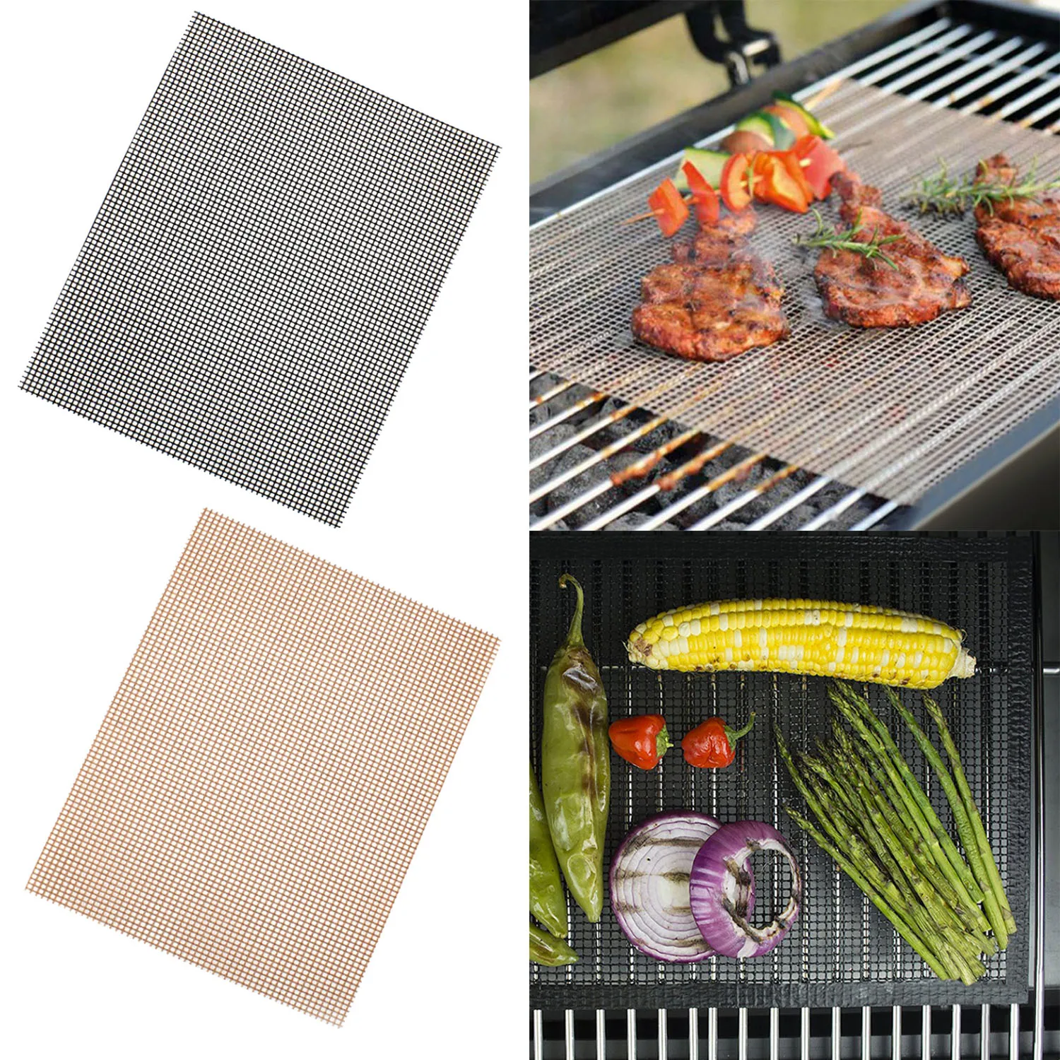 

Behogar 3pcs Non Stick BBQ Grill Cooking Mesh Mat Grilling Sheet Liner for Gas Charcoa Electric Barbecue Grilled Vegetables Fish