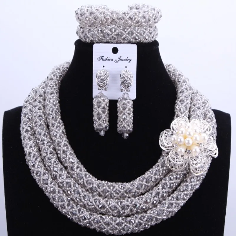 4 ujewelry Ювелирные украшения Наборы для ухода за кожей Серый Кристалл Бусины в