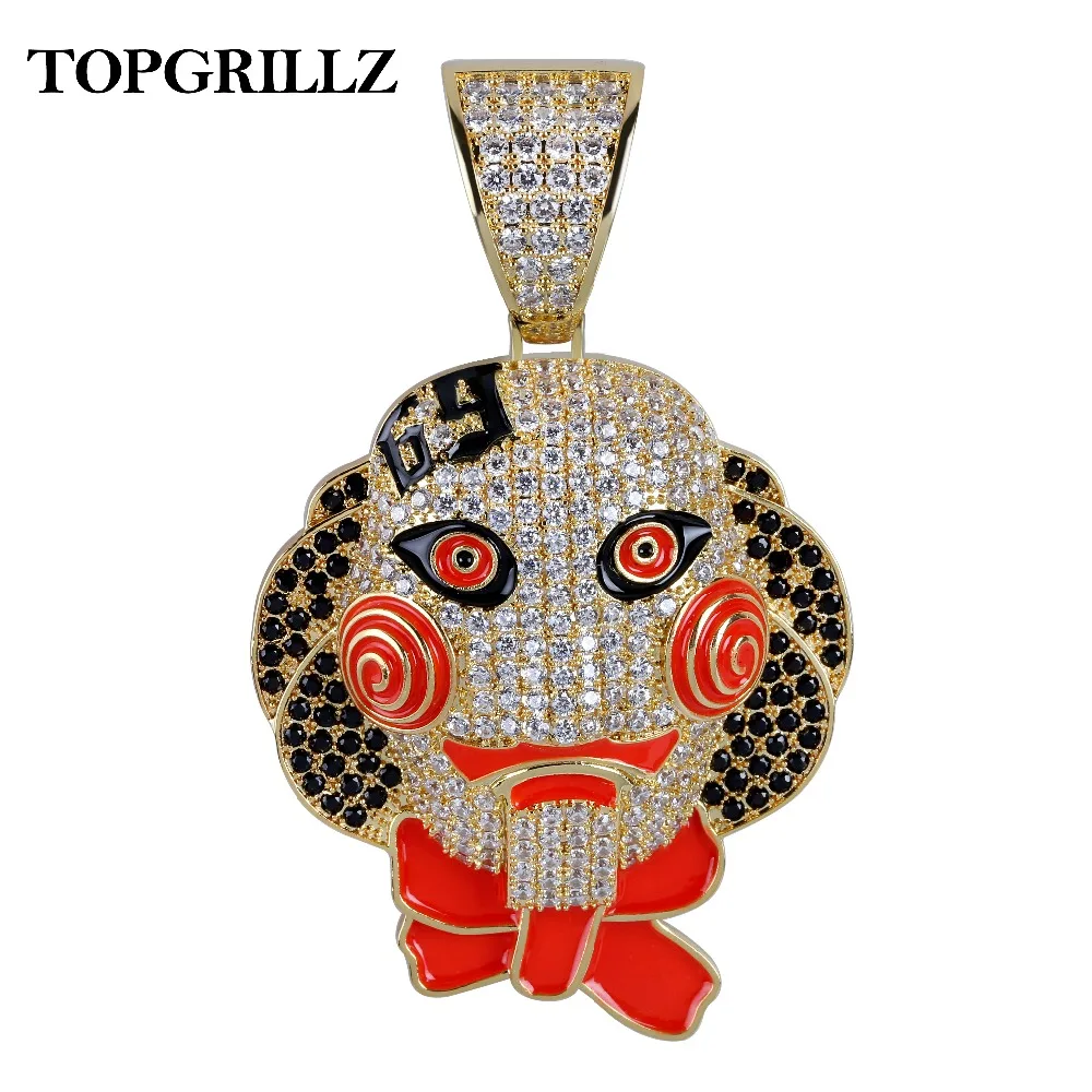 Ожерелье TOPGRILLZ с кулоном в виде клоуна 69 украшенное золотом искусственное