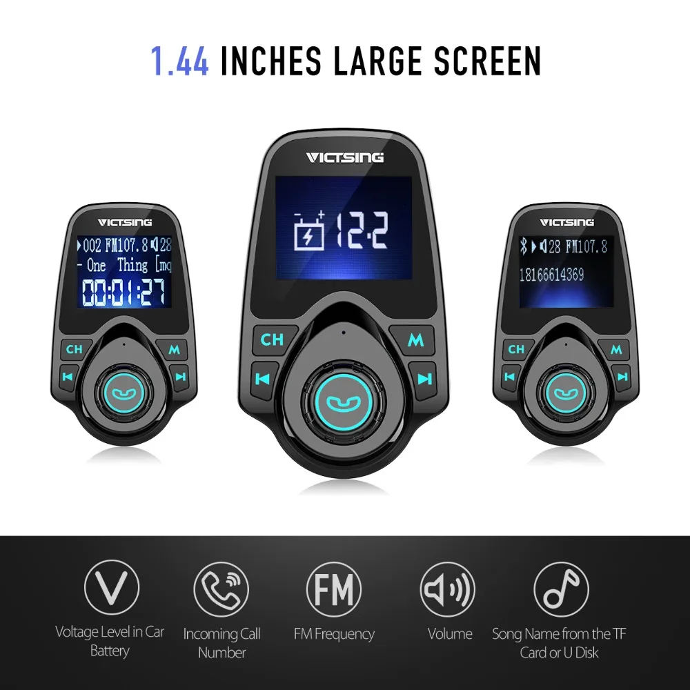 Автомобильный MP3-плеер VicTsing, fm-передатчик, Bluetooth, гарнитура, автомобильный комплект, беспроводной радио аудио адаптер с двойным USB 2.1A USB зарядным устройством