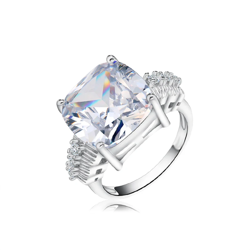 Silver Color ORSA JEWELS Роскошный большой размер 8 карат огранка кушон кубический цирконий женское кольцо без свинца и никеля серебряное кольцо для женщин OR100 - Цвет основного камня: Silver Color