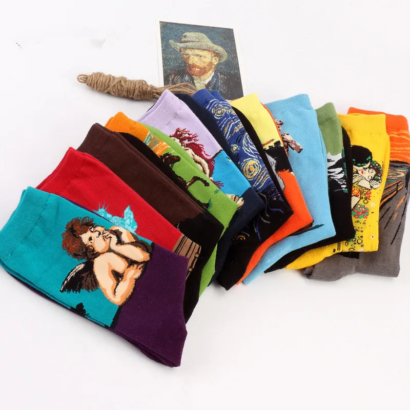 1 пара мужские носки повседневные с арт-абстрактной живописью серия хлопковые