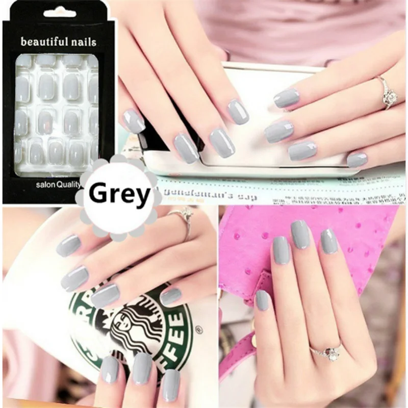 Женские гладкие накладные ногти 24 шт. длинные квадратные с клеем стикер для