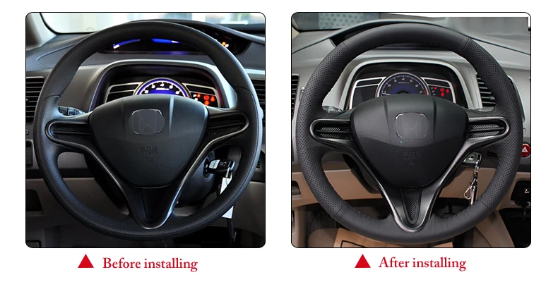 Черный синтетический кожаный чехол рулевого колеса автомобиля для Honda Civic 8 2006-2009(3-спица