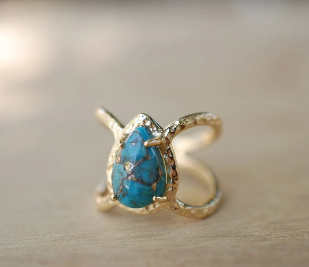 Boho женское кольцо с зеленым камнем, желтое золото, свадебные украшения, обещание на помолвку, кольца для женщин, милое большое кольцо-капля