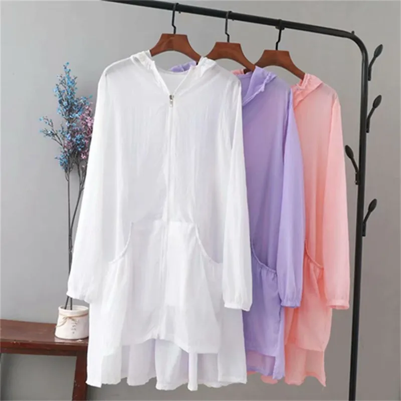 Тренч Женский с длинным рукавом и карманами на молнии защитой от солнца ветровка