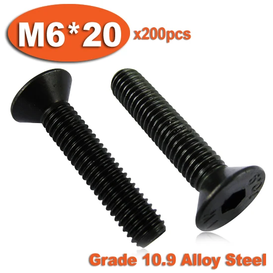 

200pcs DIN7991 M6 x 20 Grade 10.9 Alloy Steel Screw Hexagon Hex Socket Countersunk Head Cap Screws