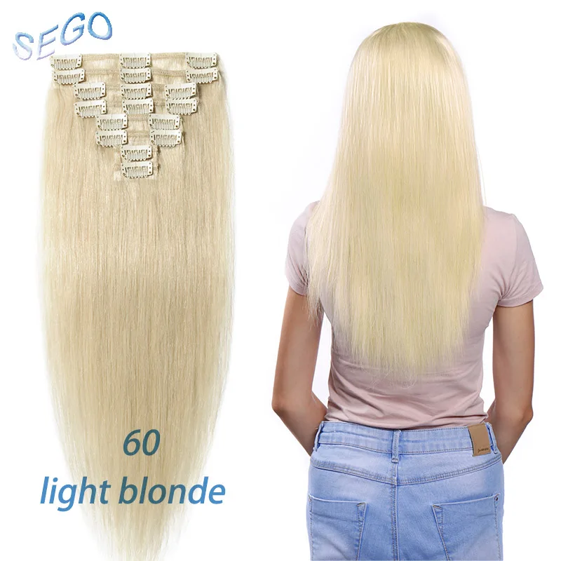 SEGO 1"-24" 70 г-120 г двойной вытяжки с зажимом в Пряди человеческих волос для наращивания не Реми 8 шт./компл. натуральные волосы#1# 1B#2#4#6#24#60#613