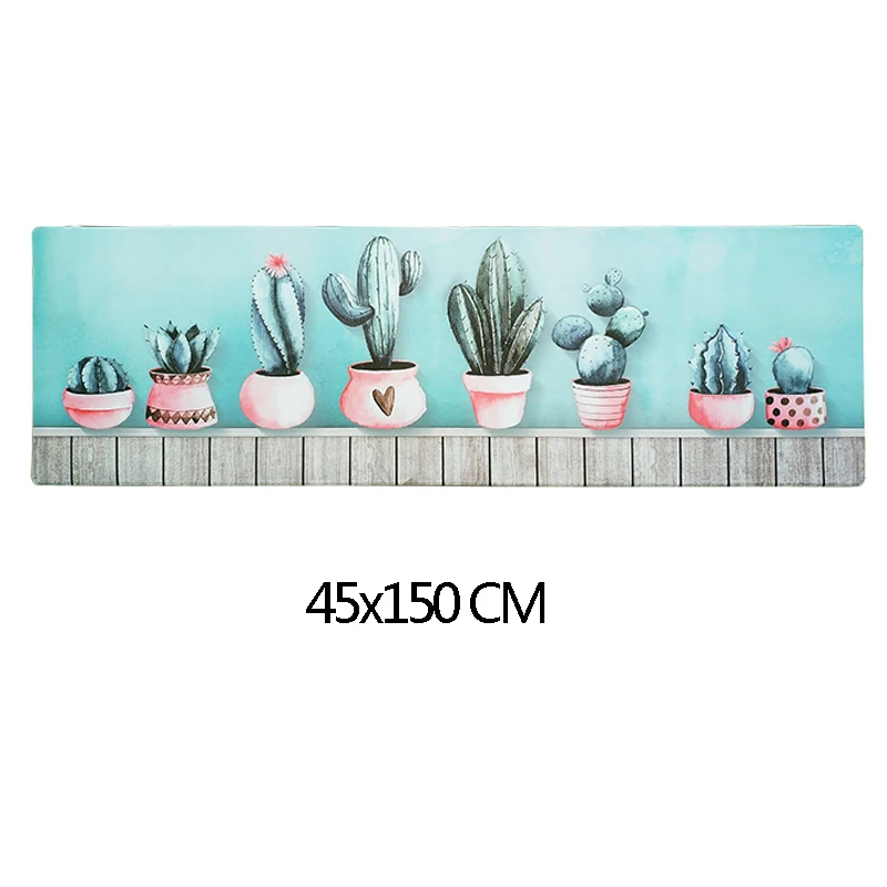 PVC Leather Rubber Kitchen Rugs Blue Cactus Flower Carpets Washable Non-slip Hallway Mat Durable Comfort Anti Fatigue Rug Runner - Цвет: D-45X150CM