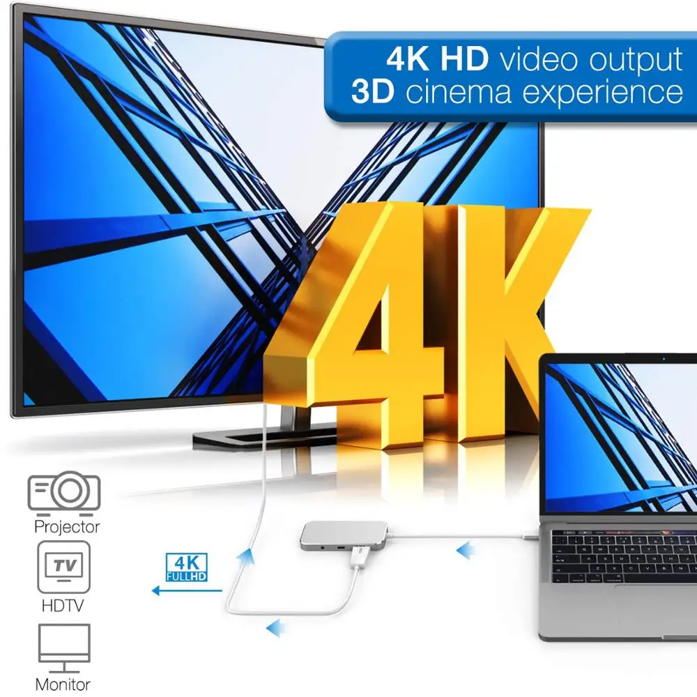 Amkle 7in1 USB C концентратор Тип совместимому с HDMI SD/TF 3 5 мм адаптер ключ для MacBook Pro