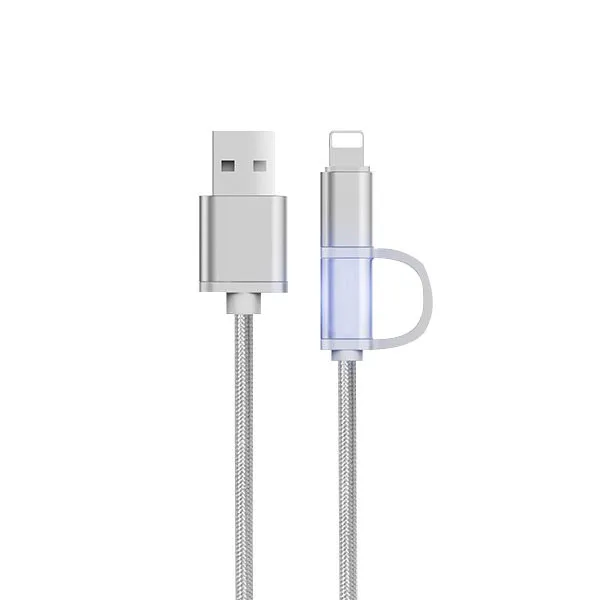 NOHON 2 в 1 Micro USB кабель для зарядки iPhone 6S 7 8 Plus X XS MAX XR кабели для быстрой зарядки для samsung Xiaomi huawei - Цвет: Серый
