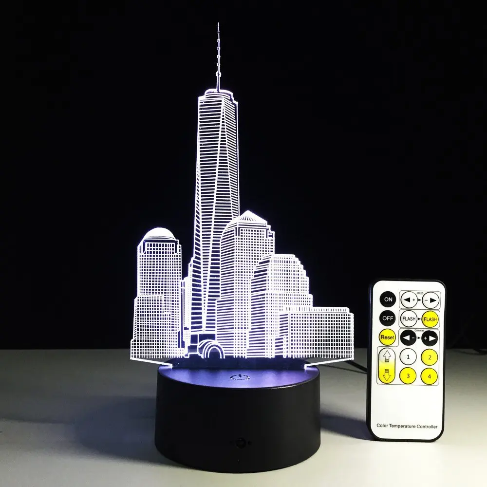 3D городское здание Оптическая иллюзия настольная лампа 7 цветов Изменение СИД