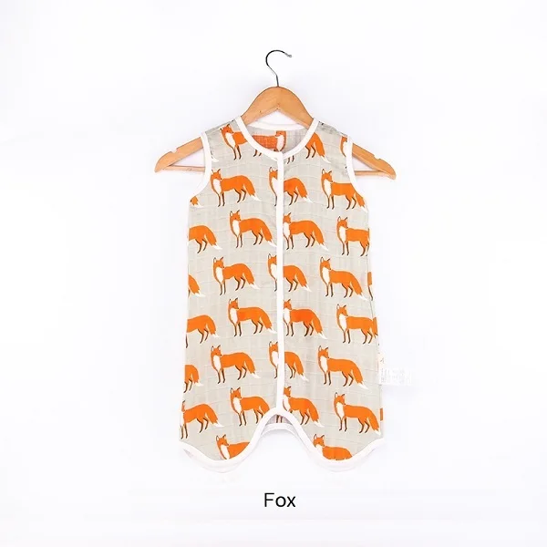Fox Детский спальный мешок из муслина, хлопковый спальный мешок без рукавов, летний мягкий милый детский костюм для детей, пижамы, спальные мешки для новорожденных - Цвет: Fox