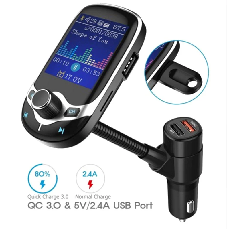 Bluetooth fm-передатчик Автомобильный MP3-плеер с 1," ЖК-дисплеем беспроводной громкой связи автомобильный комплект поддержка USB Flash TF AUX ВКЛ/ВЫКЛ
