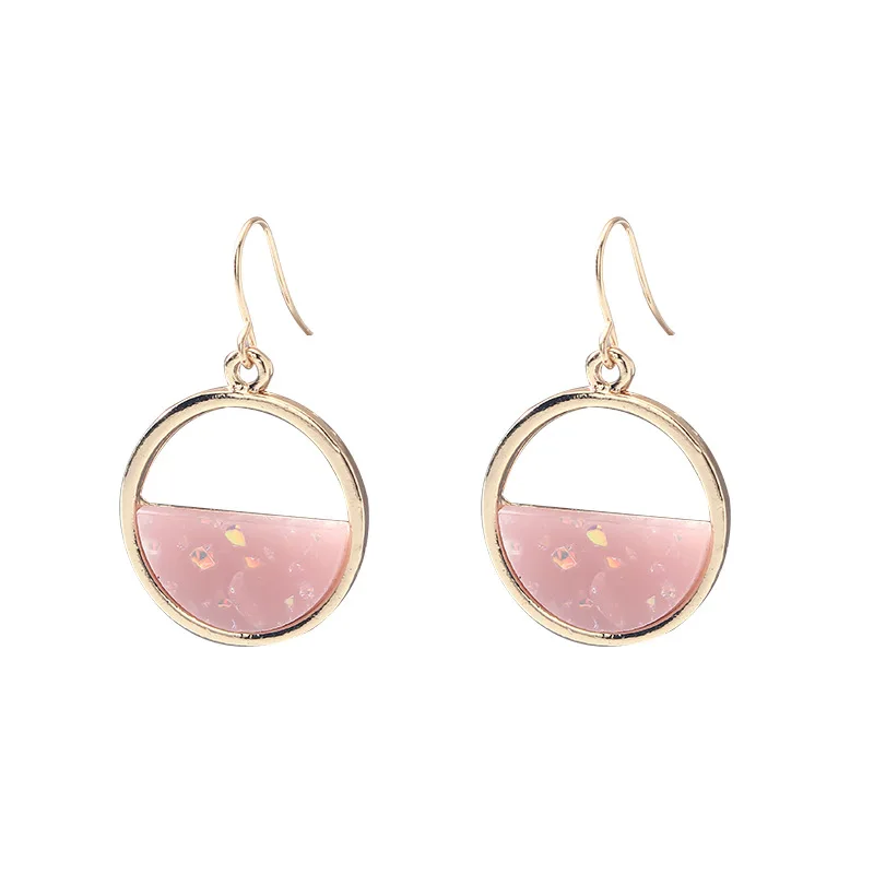 Simple hollow half round stone drop earring gold color dazzling acrylic foil dangle women girls jewelry accessories | Украшения и